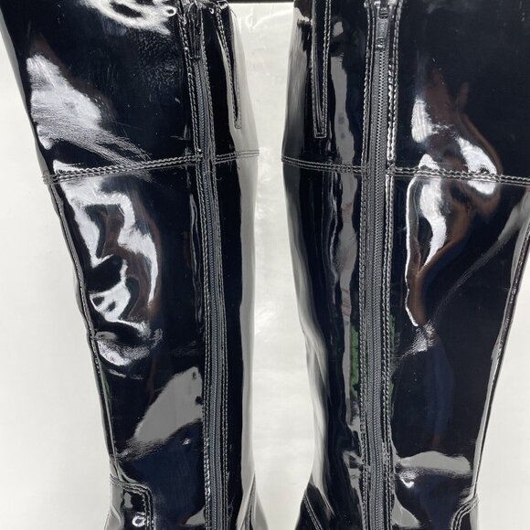 LA CANADIENNE Tall Black Patent Leather Boots Sz 8 Knee High Square Toe - Picture 4 of 8